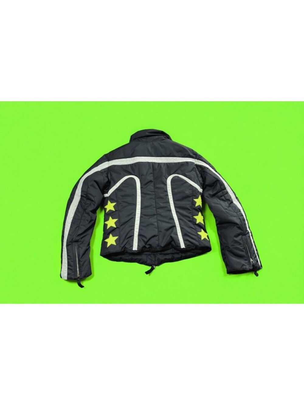 JSK Women’s Jacket Y2K Black Yellow Stars Stripes Size 2 Ski Moto Biker